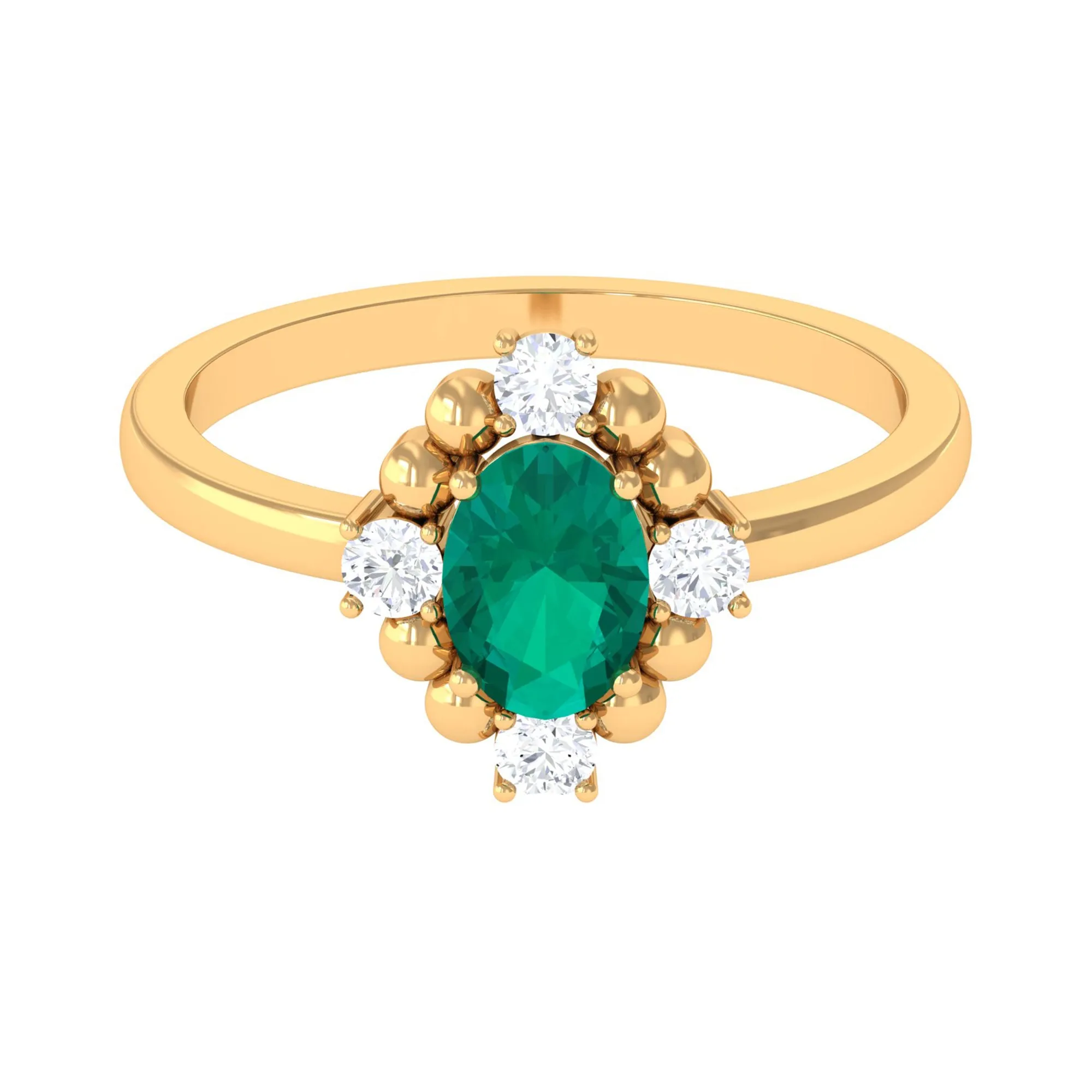 1 CT Oval shape Emerald Cocktail Ring with Diamond