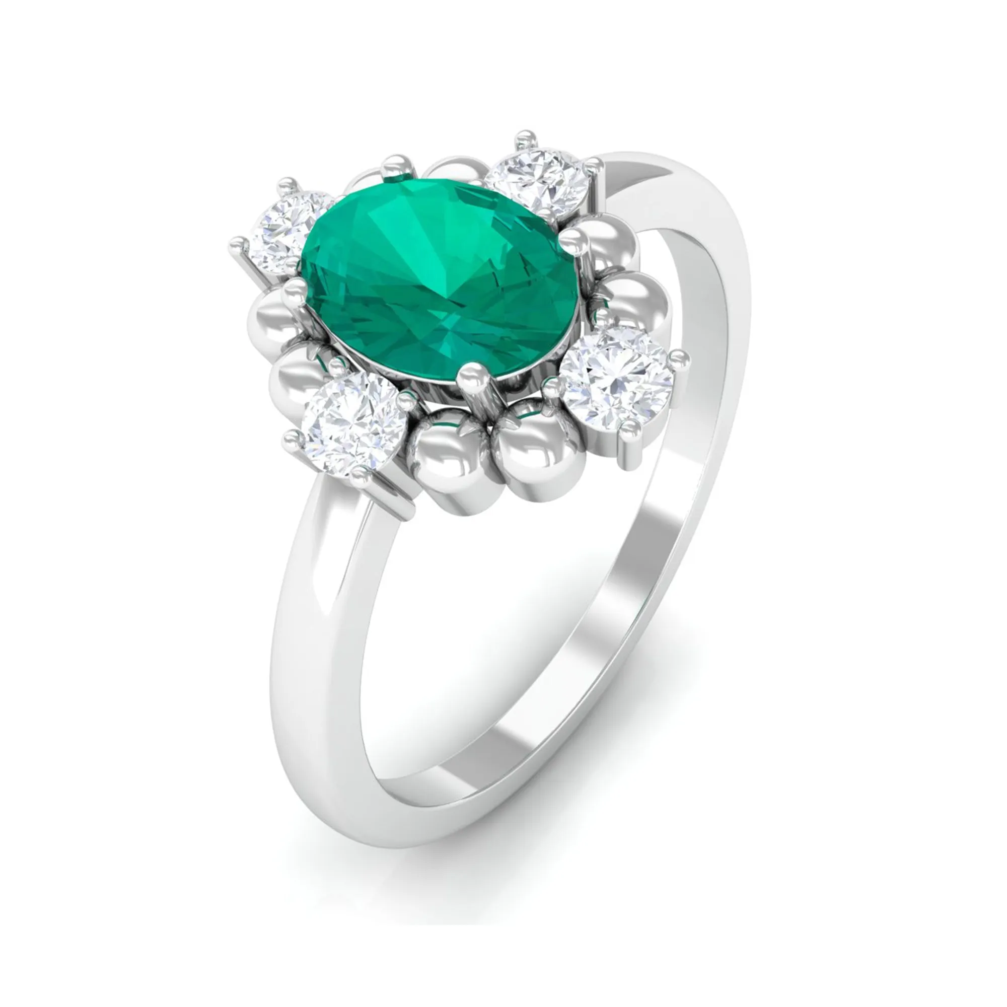 1 CT Oval shape Emerald Cocktail Ring with Diamond