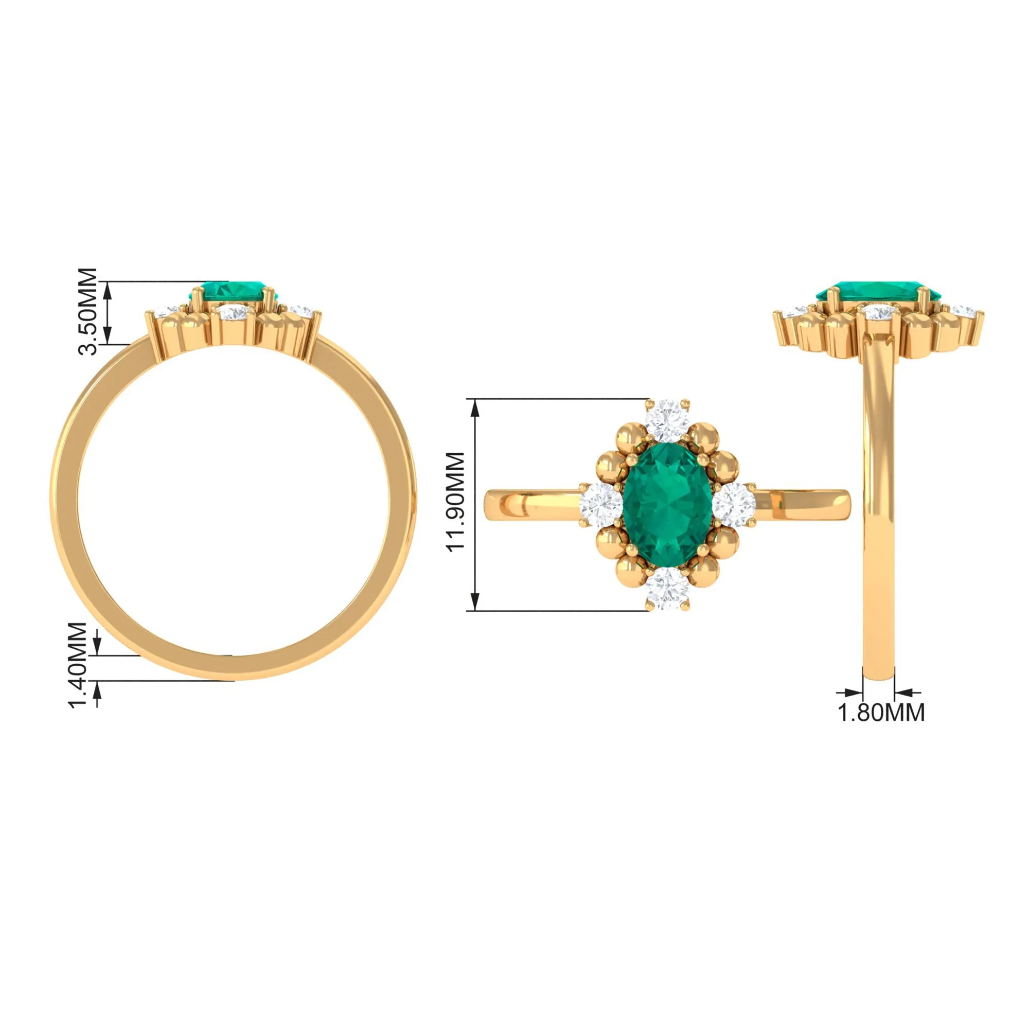 1 CT Oval shape Emerald Cocktail Ring with Diamond