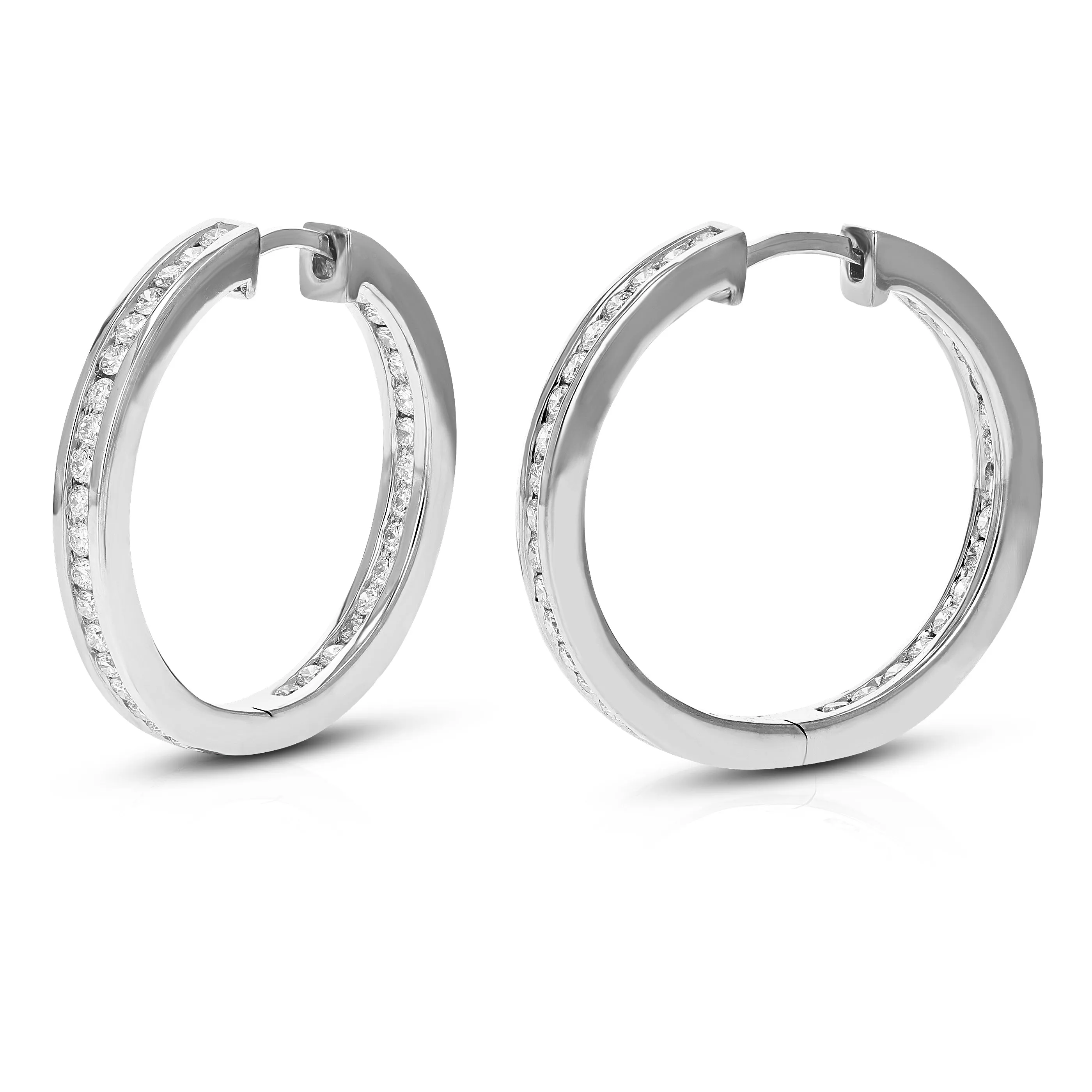 1 cttw Lab Grown Diamond Channel Eternity Hoop Earrings in Silver