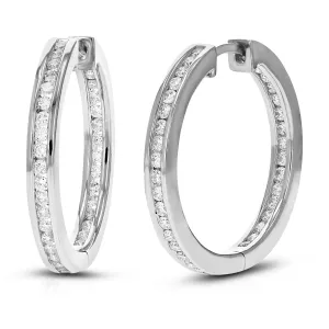 1 cttw Lab Grown Diamond Channel Eternity Hoop Earrings in Silver