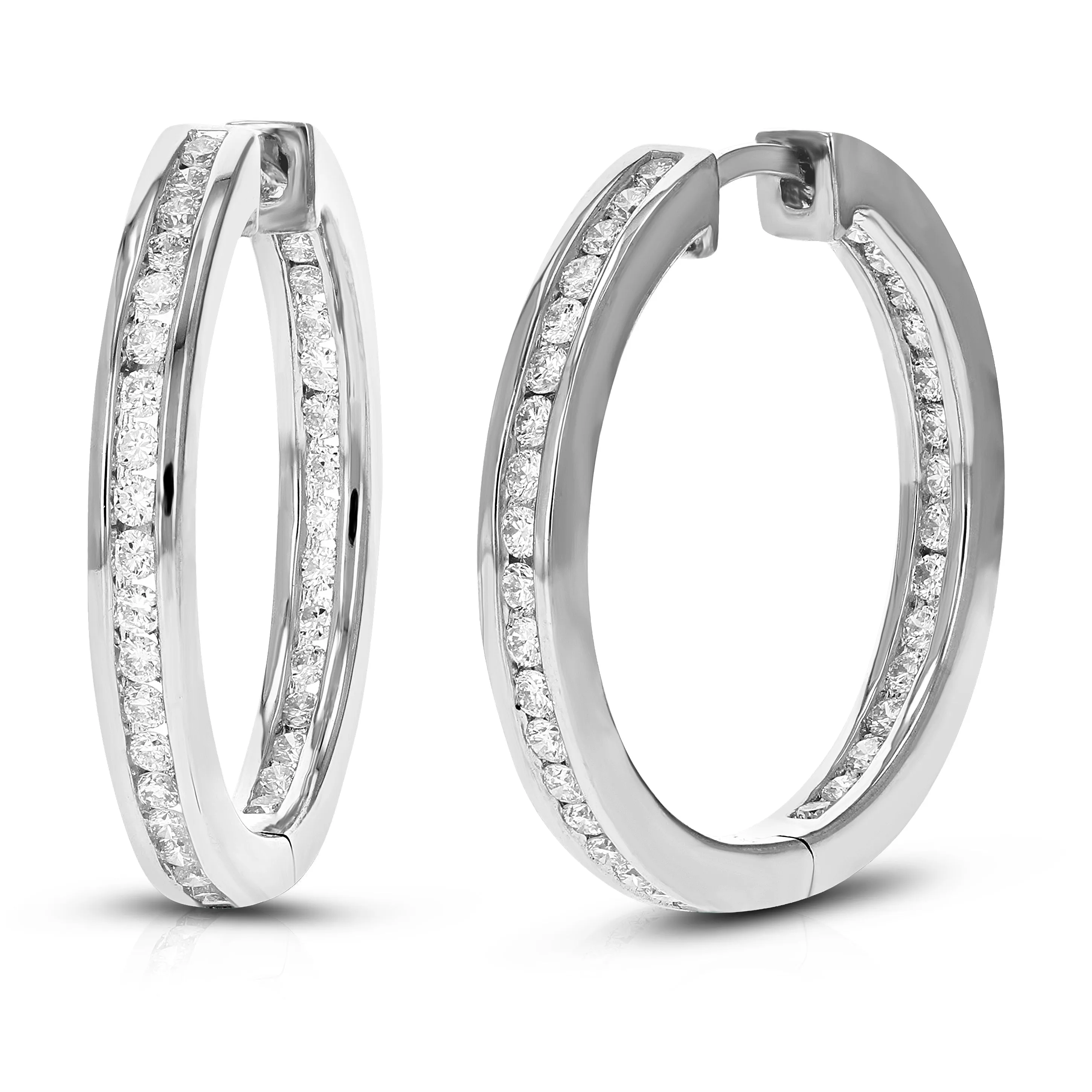 1 cttw Lab Grown Diamond Channel Eternity Hoop Earrings in Silver