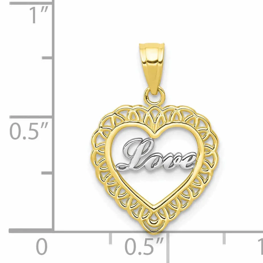 10k Two Tone Gold Polished Love Heart Pendant