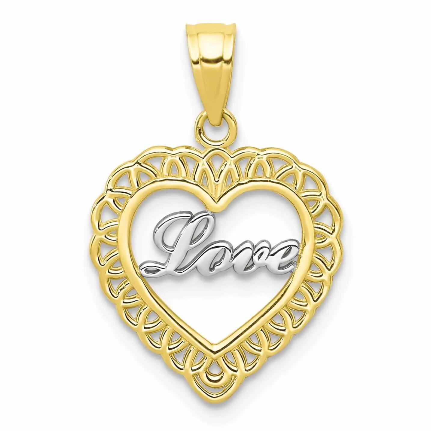 10k Two Tone Gold Polished Love Heart Pendant