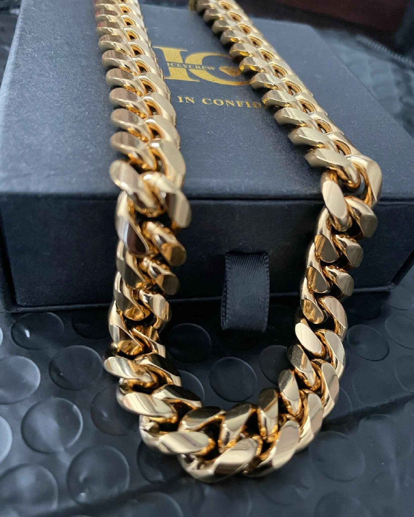 12mm Stainless Steel Gold Miami Cuban Curb Chain