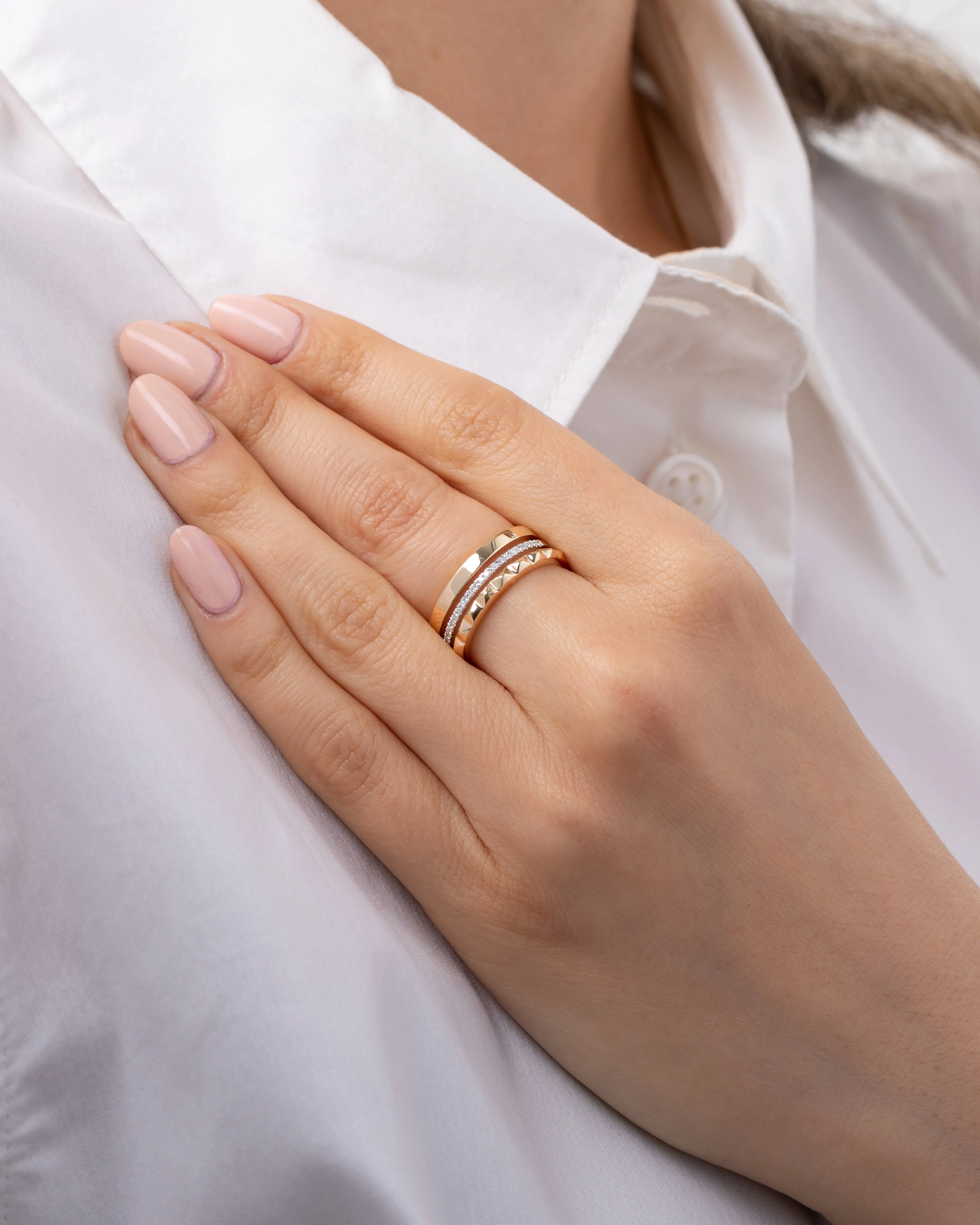 14k Gold Diamond Spike Ring Stack