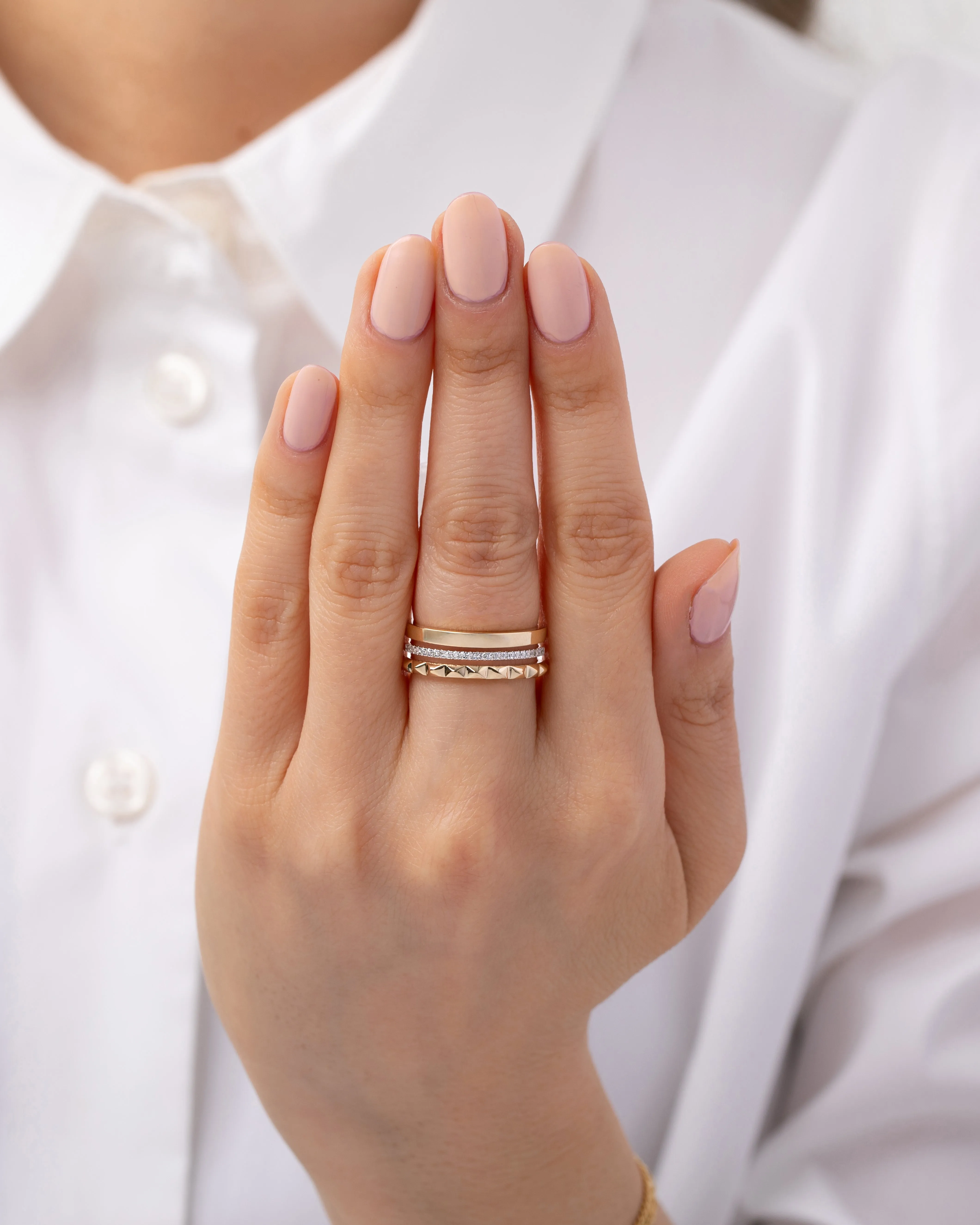 14k Gold Diamond Spike Ring Stack