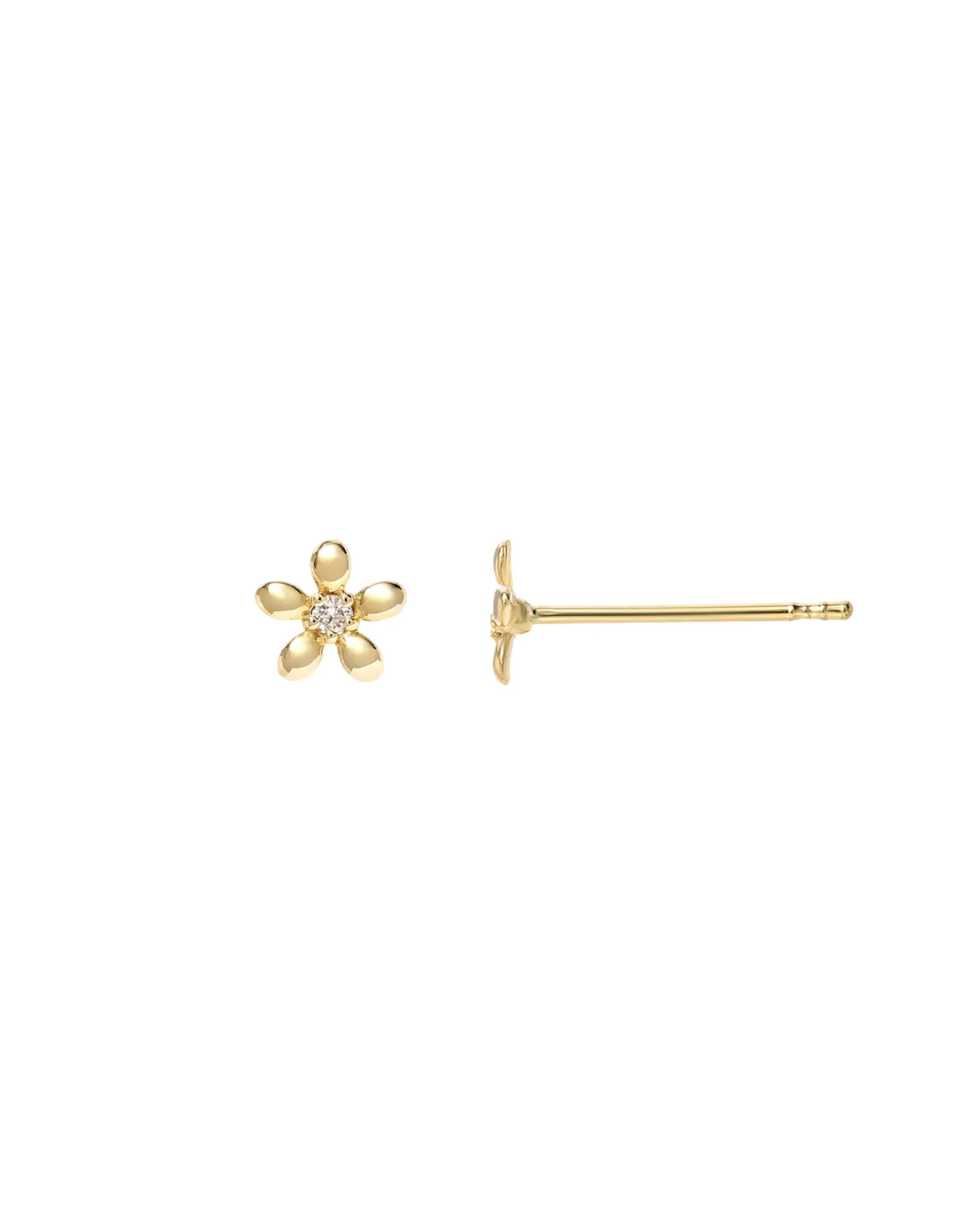 14k Gold Mini Diamond Flower Stud Earrings