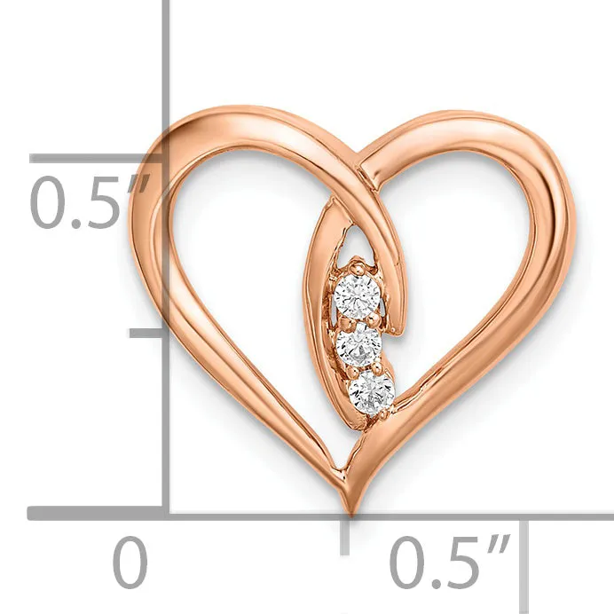 14k Rose Gold Diamond Polished Heart Chain Slide Pendant