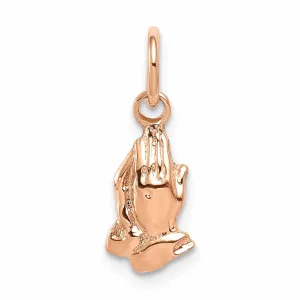 14k Rose Gold Polished Texture Finish Praying Hands Charm Pendant