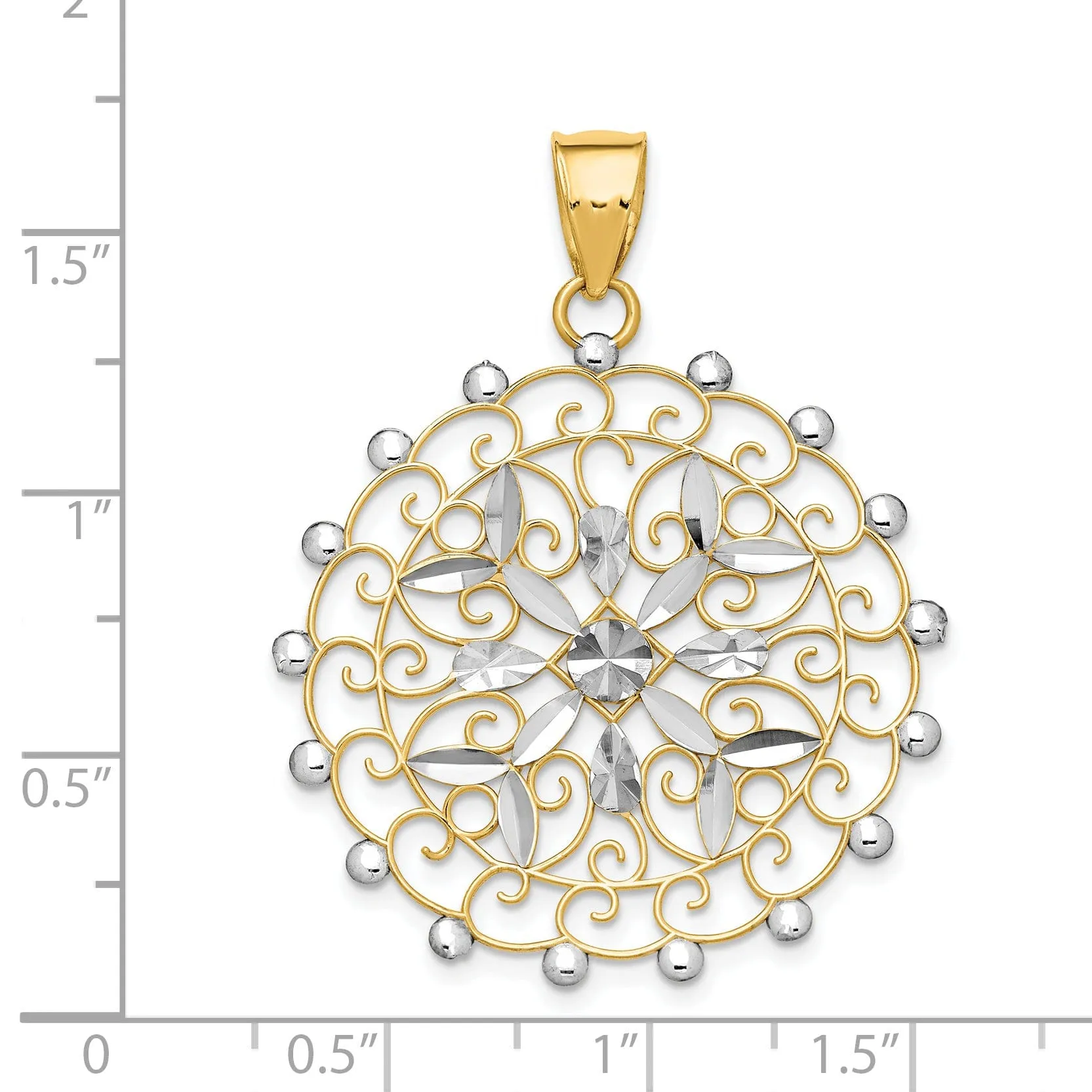 14k Two Tone Gold Diamond Cut Filigree Pendant