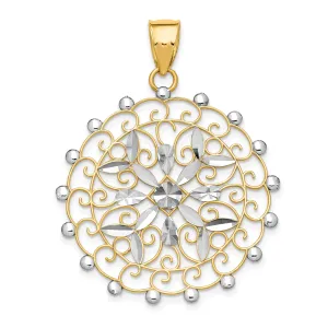 14k Two Tone Gold Diamond Cut Filigree Pendant