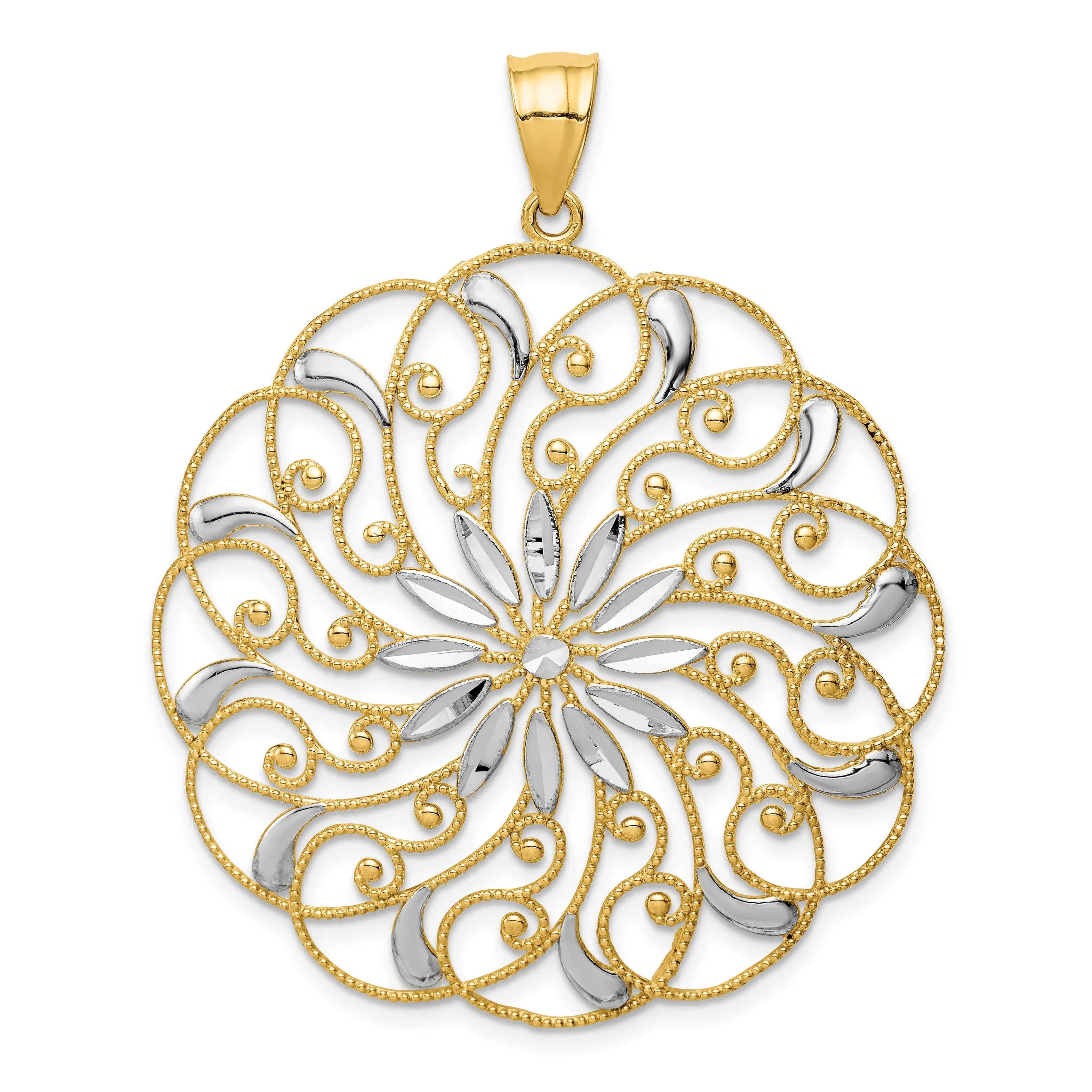 14k Two Tone Gold Meridian Swirl Circle Pendant