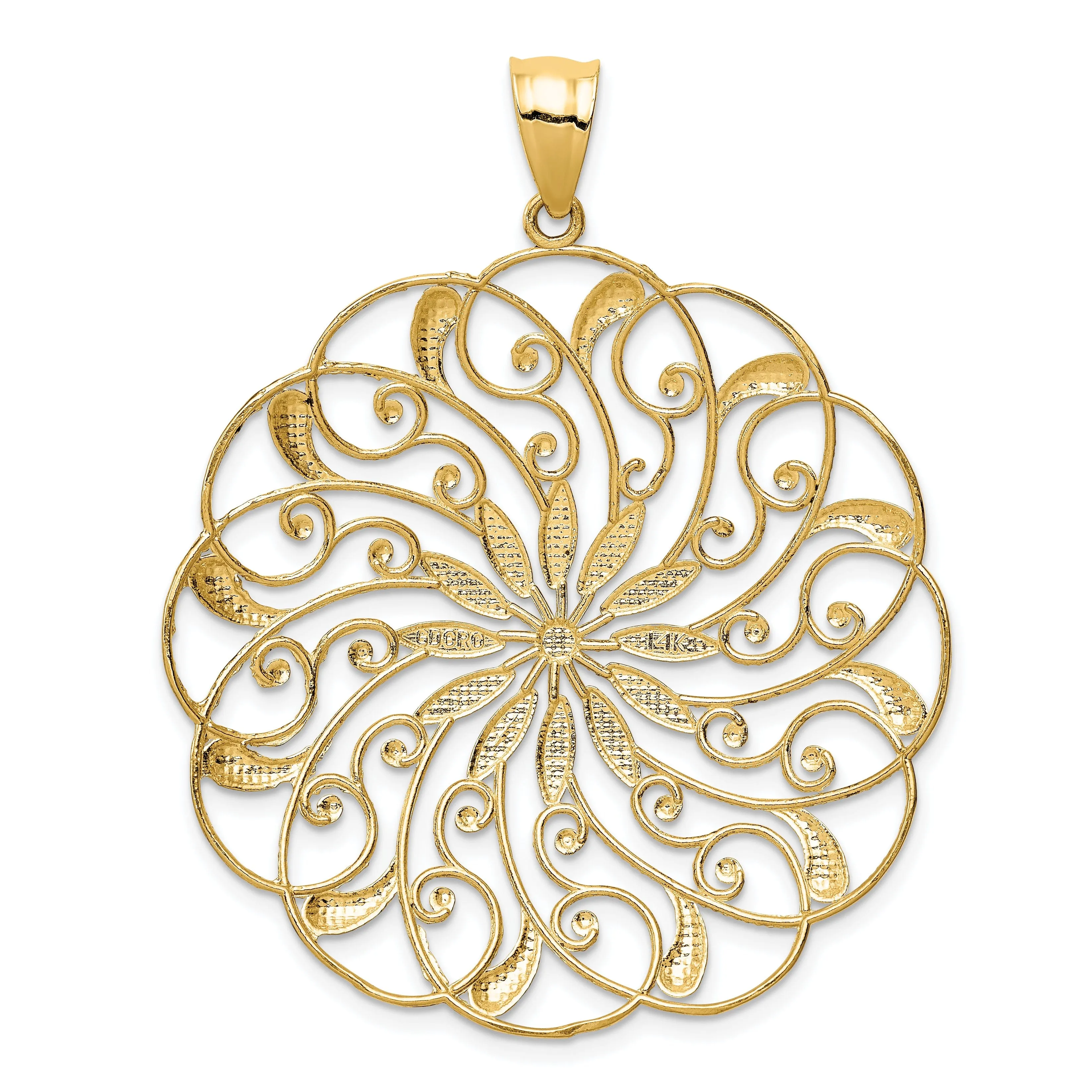 14k Two Tone Gold Meridian Swirl Circle Pendant