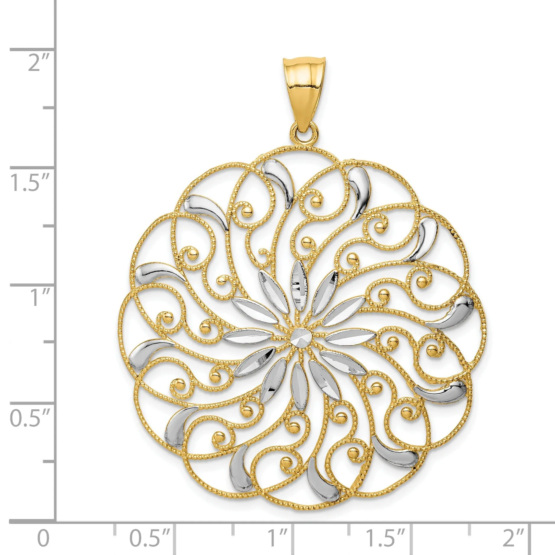 14k Two Tone Gold Meridian Swirl Circle Pendant