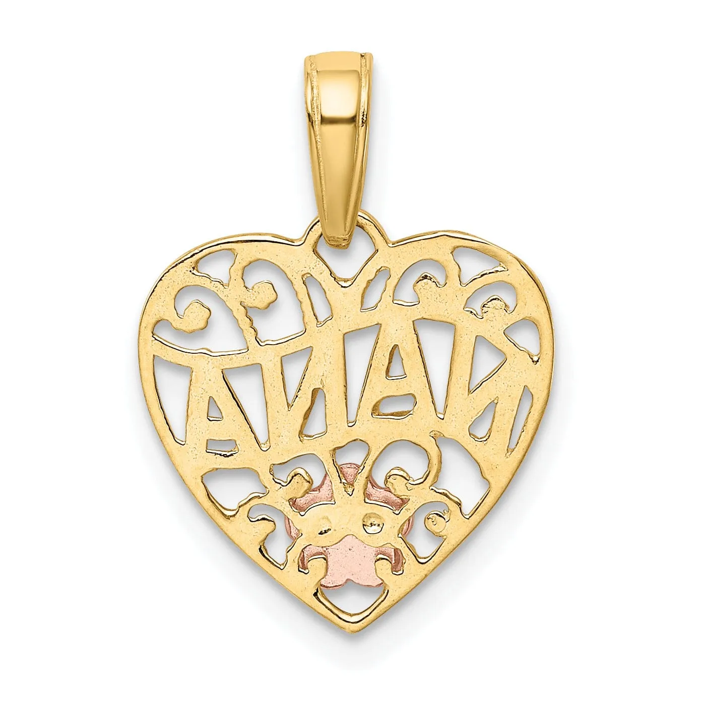 14k Two Tone Gold Polished Finish NANA Heart Shape Filigree Design Pendant