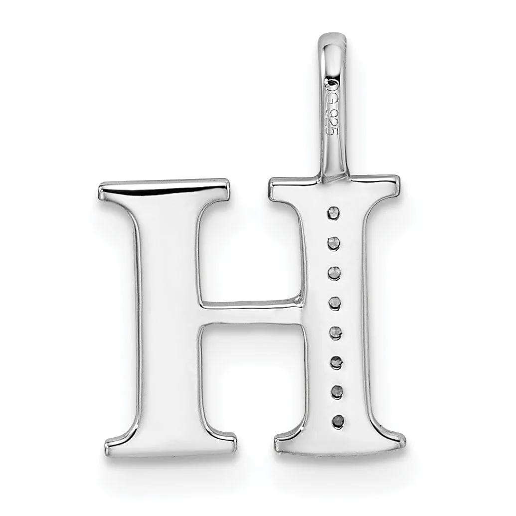 14K White Gold Diamond 0.028-CT Letter H Initial Charm Pendant