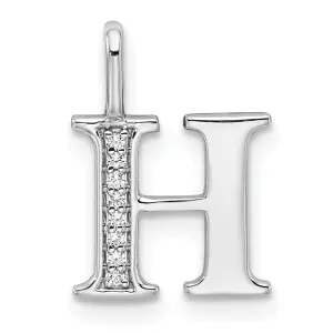 14K White Gold Diamond 0.028-CT Letter H Initial Charm Pendant