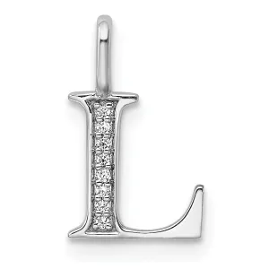 14K White Gold Diamond 0.028-CT Letter L Initial Charm Pendant