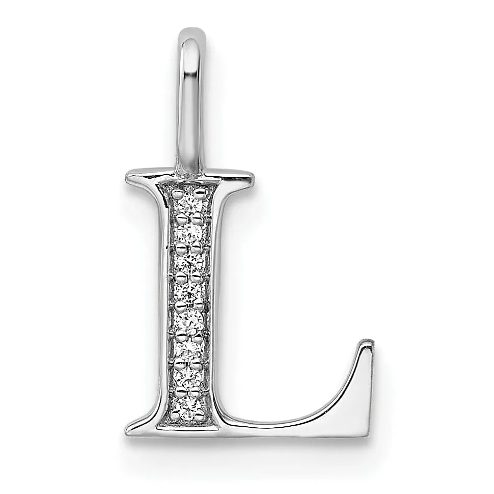 14K White Gold Diamond 0.028-CT Letter L Initial Charm Pendant