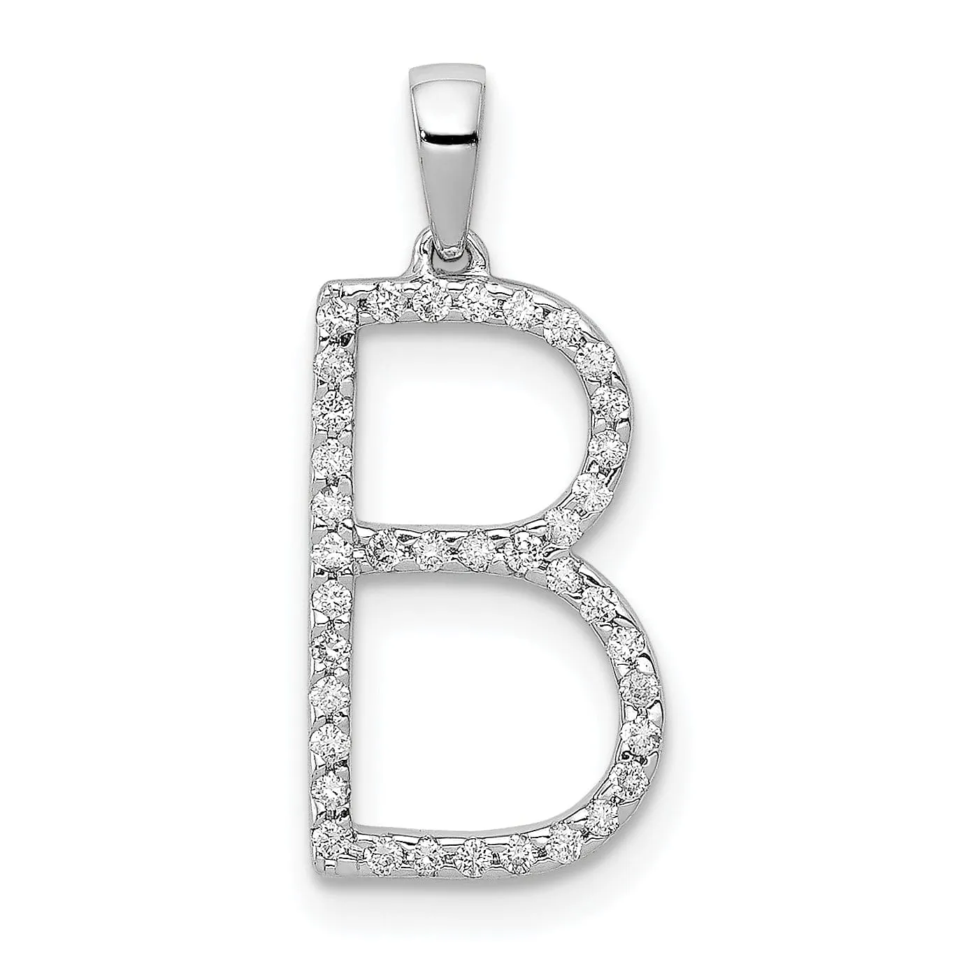 14K White Gold Diamond 0.114-CT Block Letter B Initial Charm Pendant