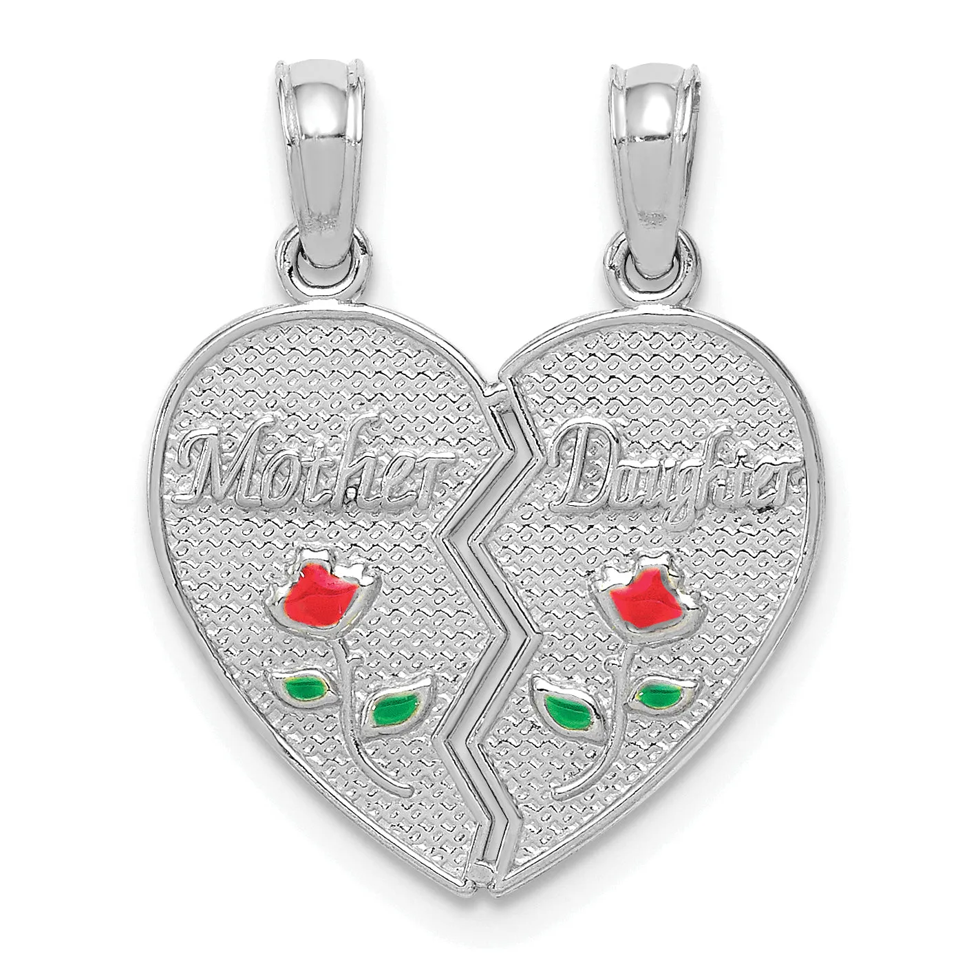 14k White Gold Enameled MOTHER - DAUGHTER Break-apart Pendant