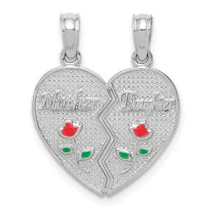 14k White Gold Enameled MOTHER - DAUGHTER Break-apart Pendant