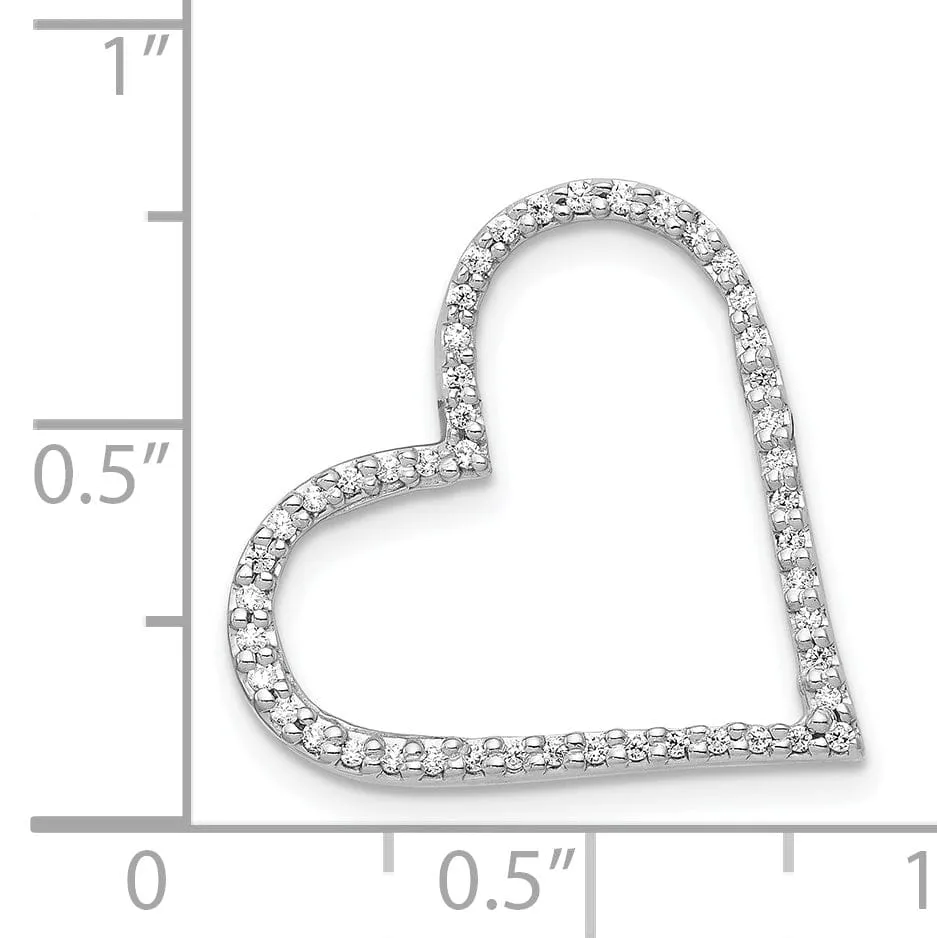 14k White Gold Open Back Polished Finish 1/6ct Round Diamond Slanted Heart Design Chain Slide Pendant will not fit omega chain