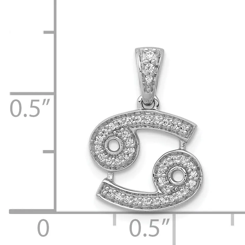 14k White Gold Polished Finish with Diamonds Cancer Zodiac Charm Pendant