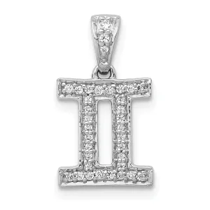 14k White Gold Polished Finish with Diamonds Gemini Zodiac Charm Pendant