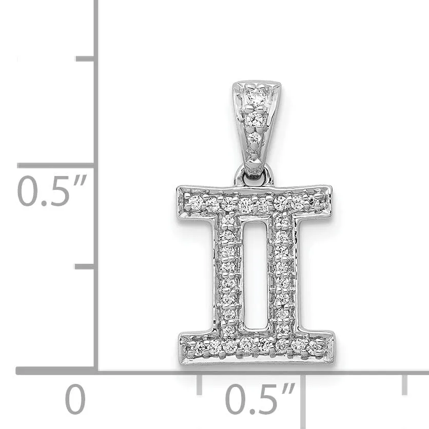 14k White Gold Polished Finish with Diamonds Gemini Zodiac Charm Pendant