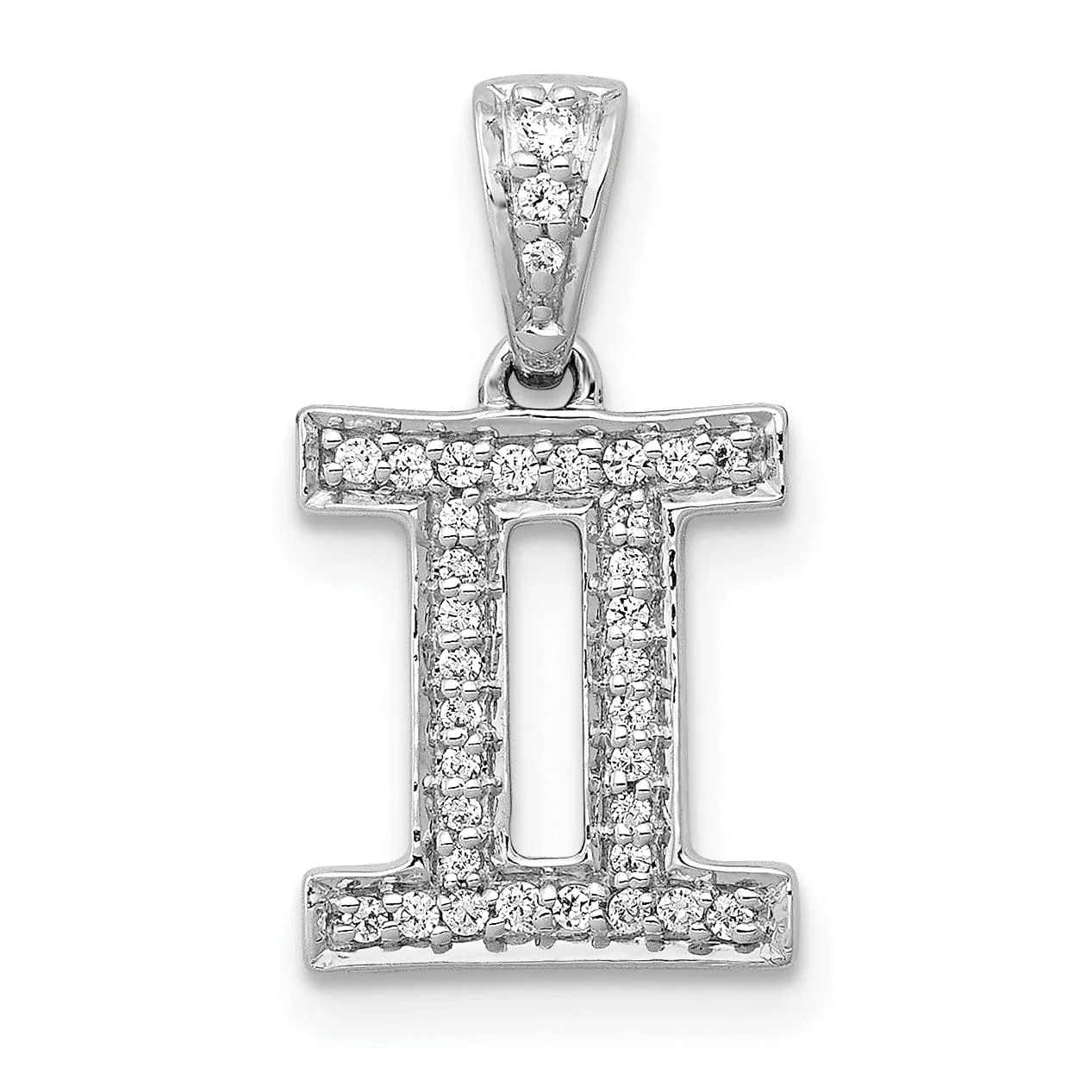 14k White Gold Polished Finish with Diamonds Gemini Zodiac Charm Pendant