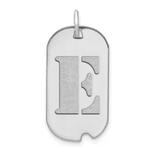 14k White Gold Rhodium Polished Finish Block Letter E Initial Dog Tag Charm Pendant