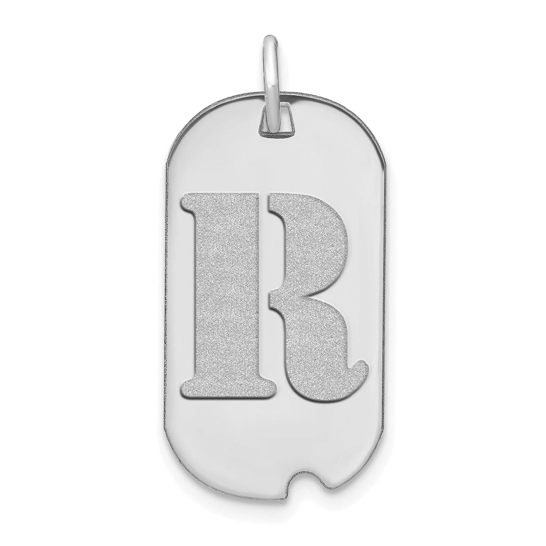 14k White Gold Rhodium Polished Finish Block Letter R Initial Dog Tag Charm Pendant