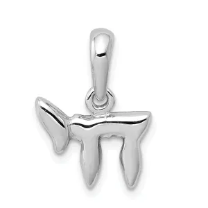 14K White Gold Rhodium Polished Finish LIFE Chai Charm Pendant