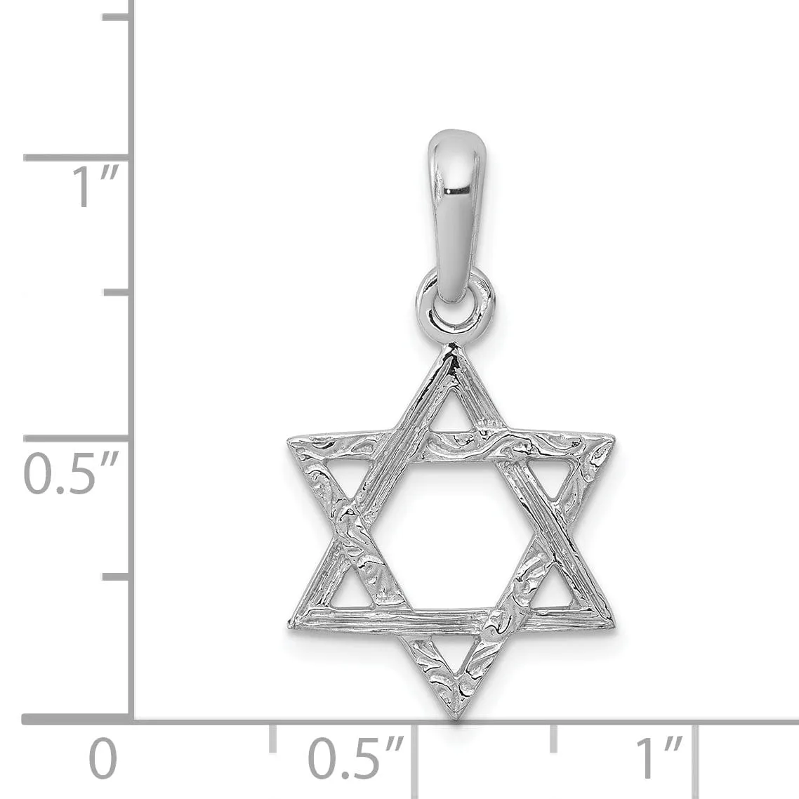 14K White Gold Rhodium Polished Finish Solid Star of David Pendant