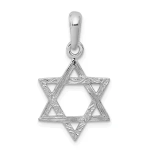 14K White Gold Rhodium Polished Finish Solid Star of David Pendant