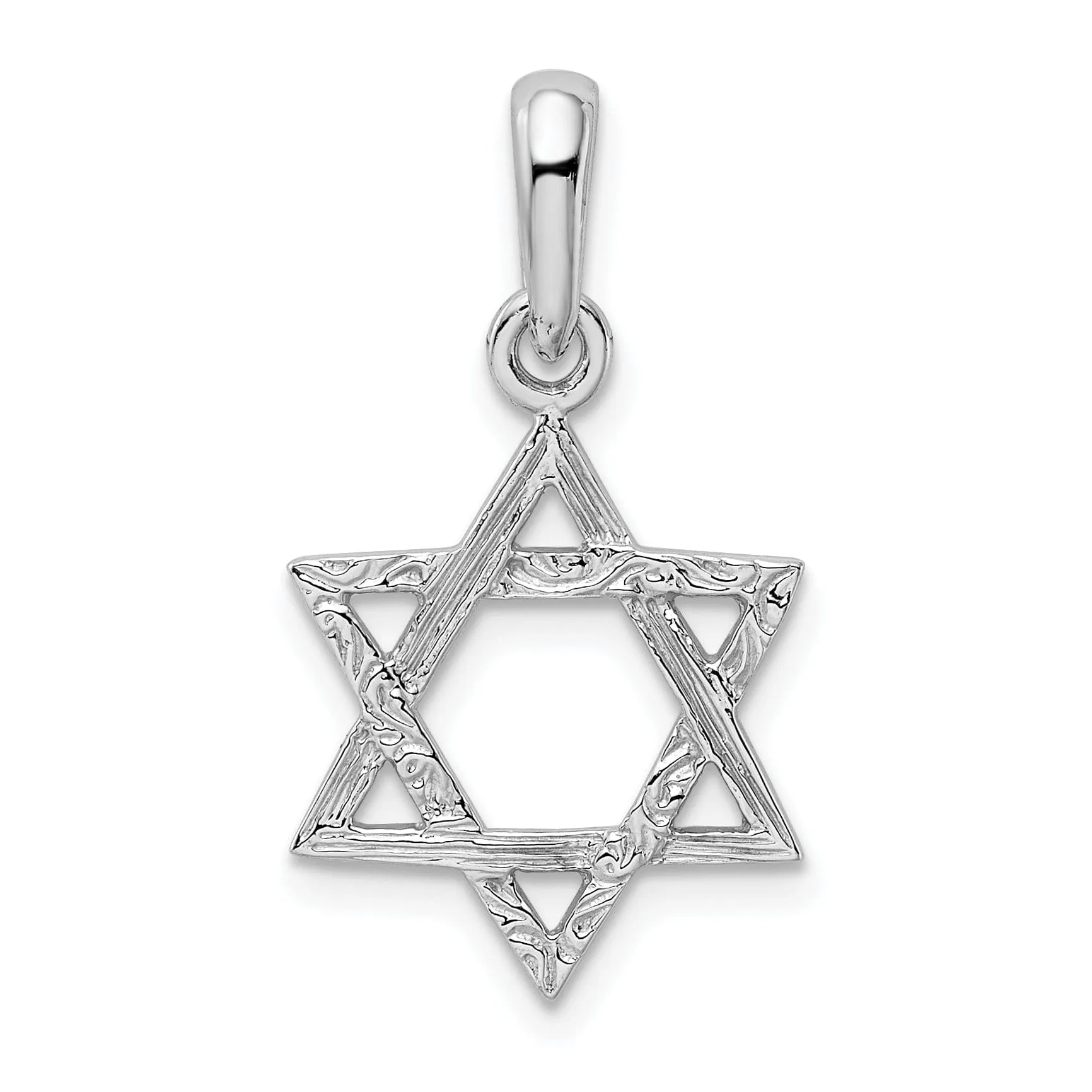 14K White Gold Rhodium Polished Finish Solid Star of David Pendant