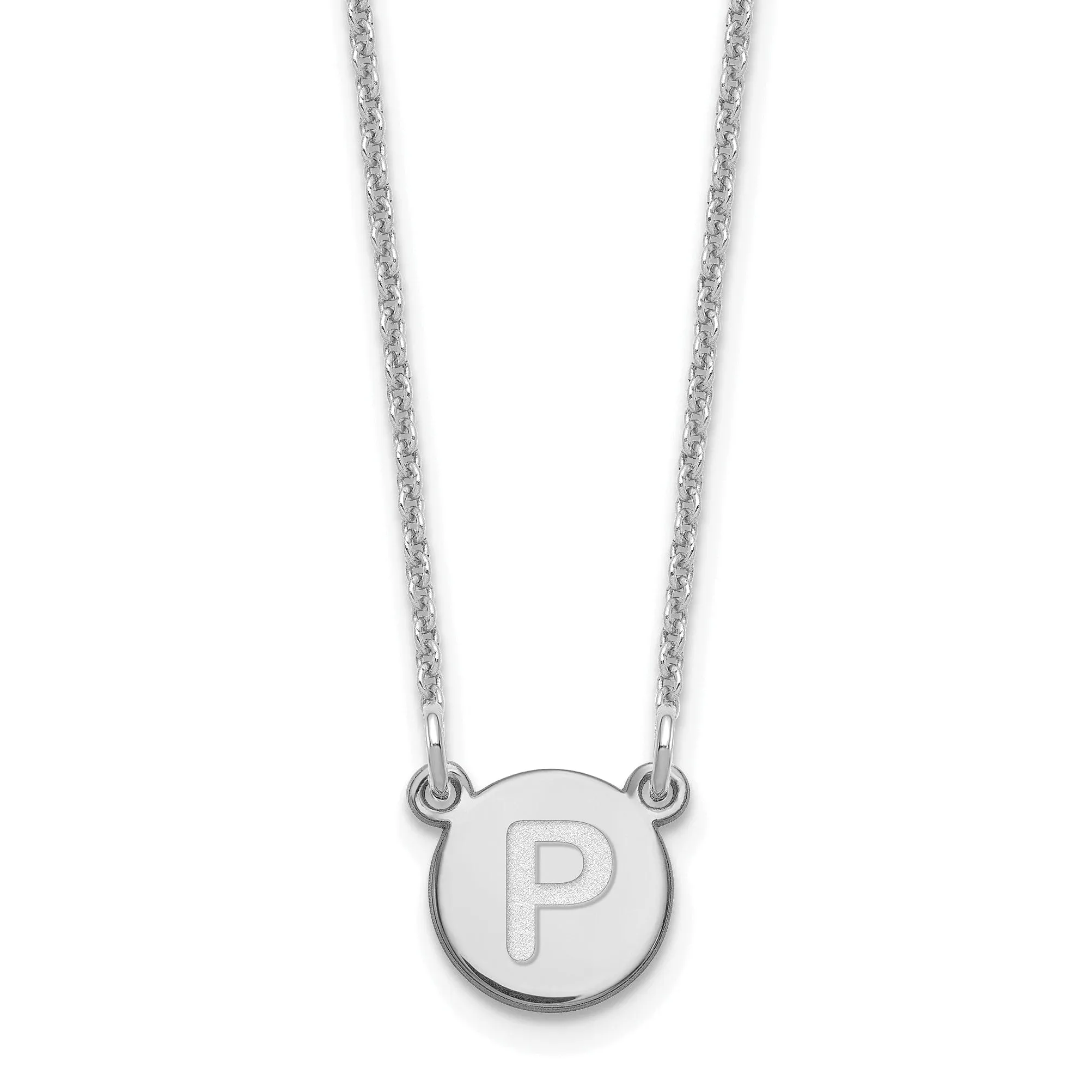 14k White Gold Tiny Circle Block Letter Q Initial Pendant and Necklace