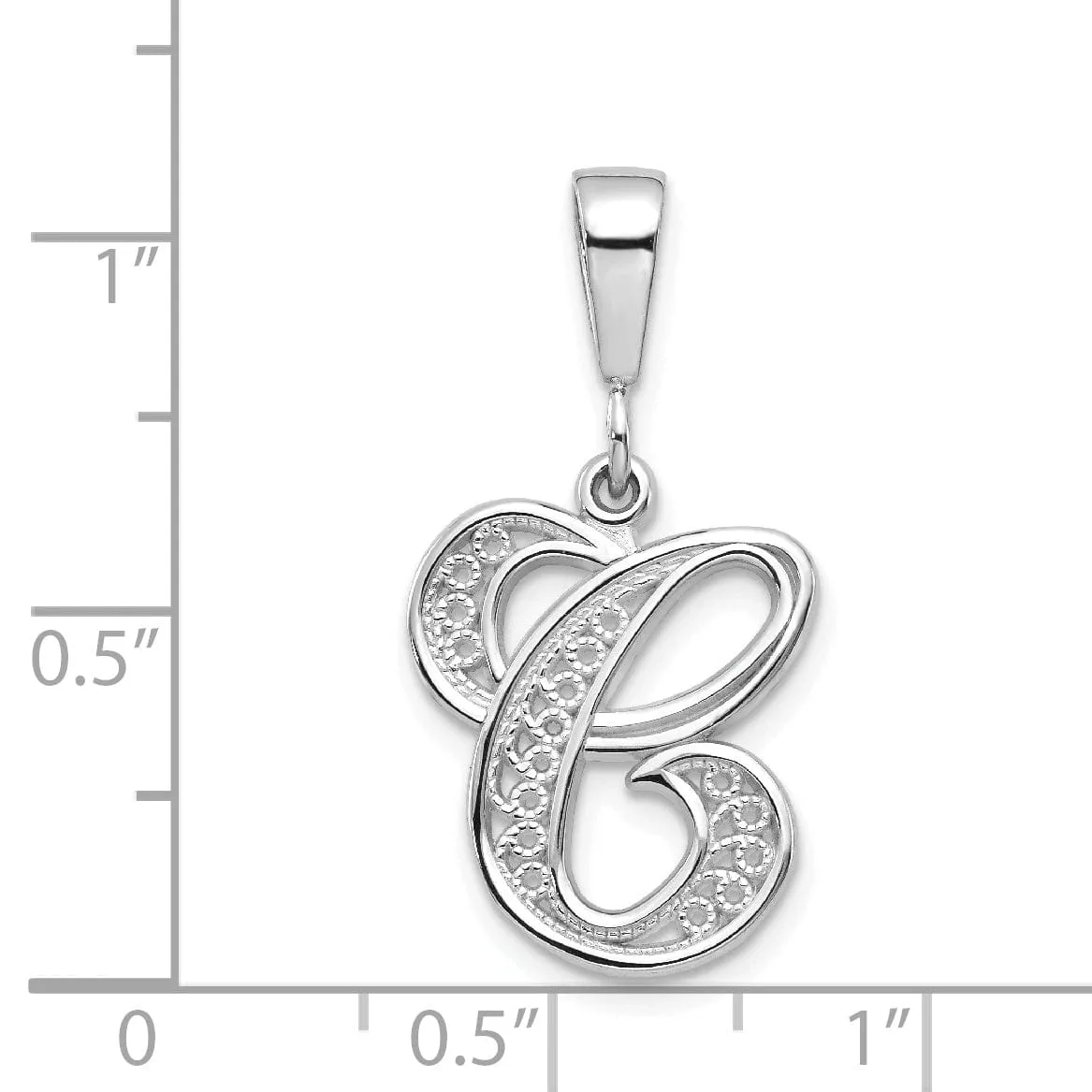 14K White GoldFancy Filigree Script Design Letter C Initial Pendant