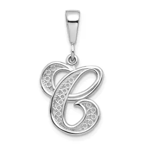 14K White GoldFancy Filigree Script Design Letter C Initial Pendant