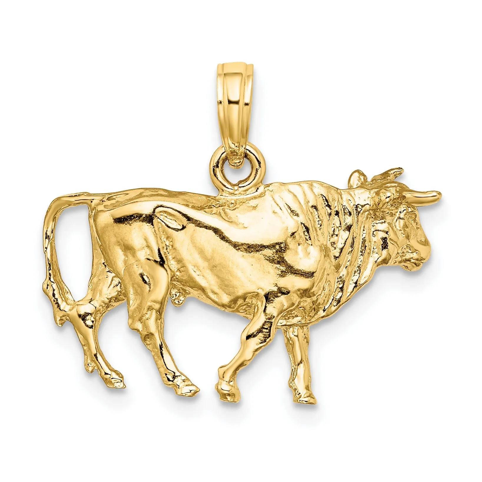 14K Yellow Gold 3-Dimentional Polished Finish Bull with Horns Charm Pendant