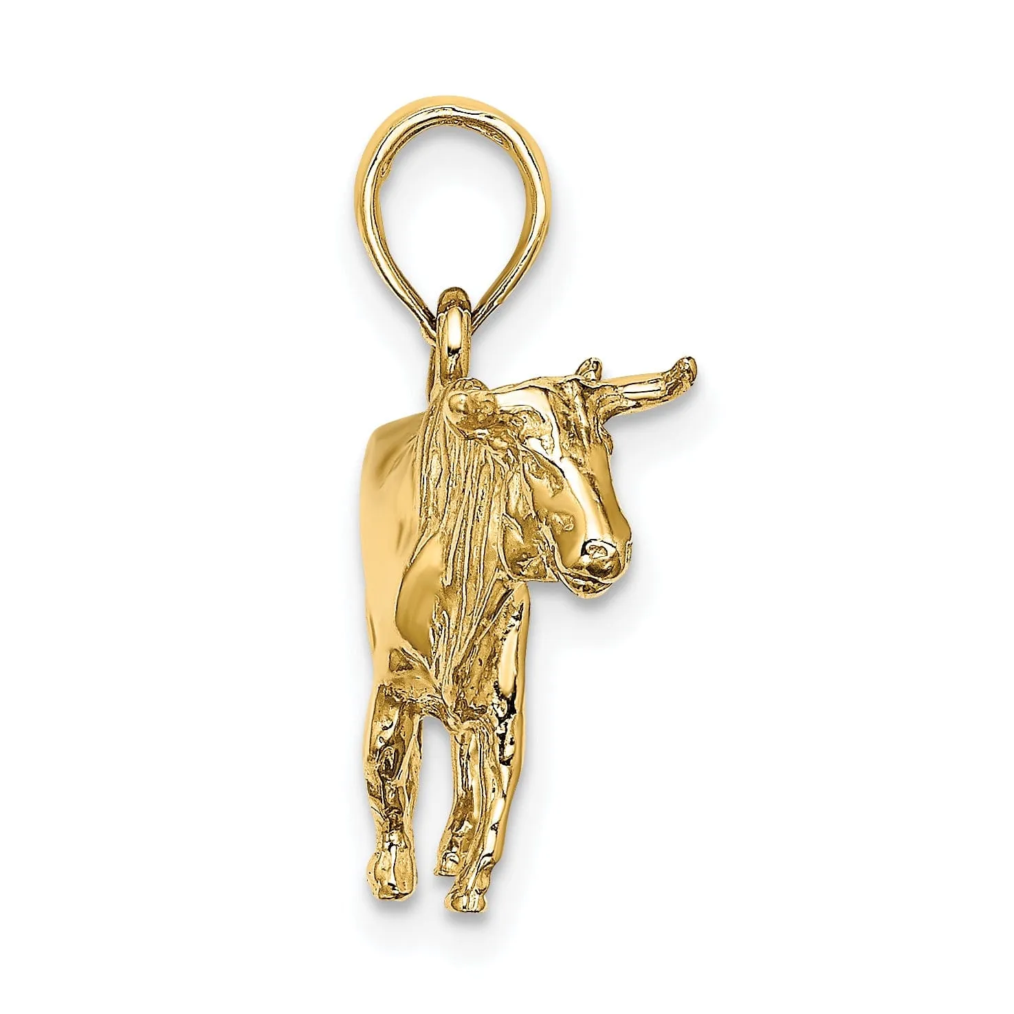 14K Yellow Gold 3-Dimentional Polished Finish Bull with Horns Charm Pendant