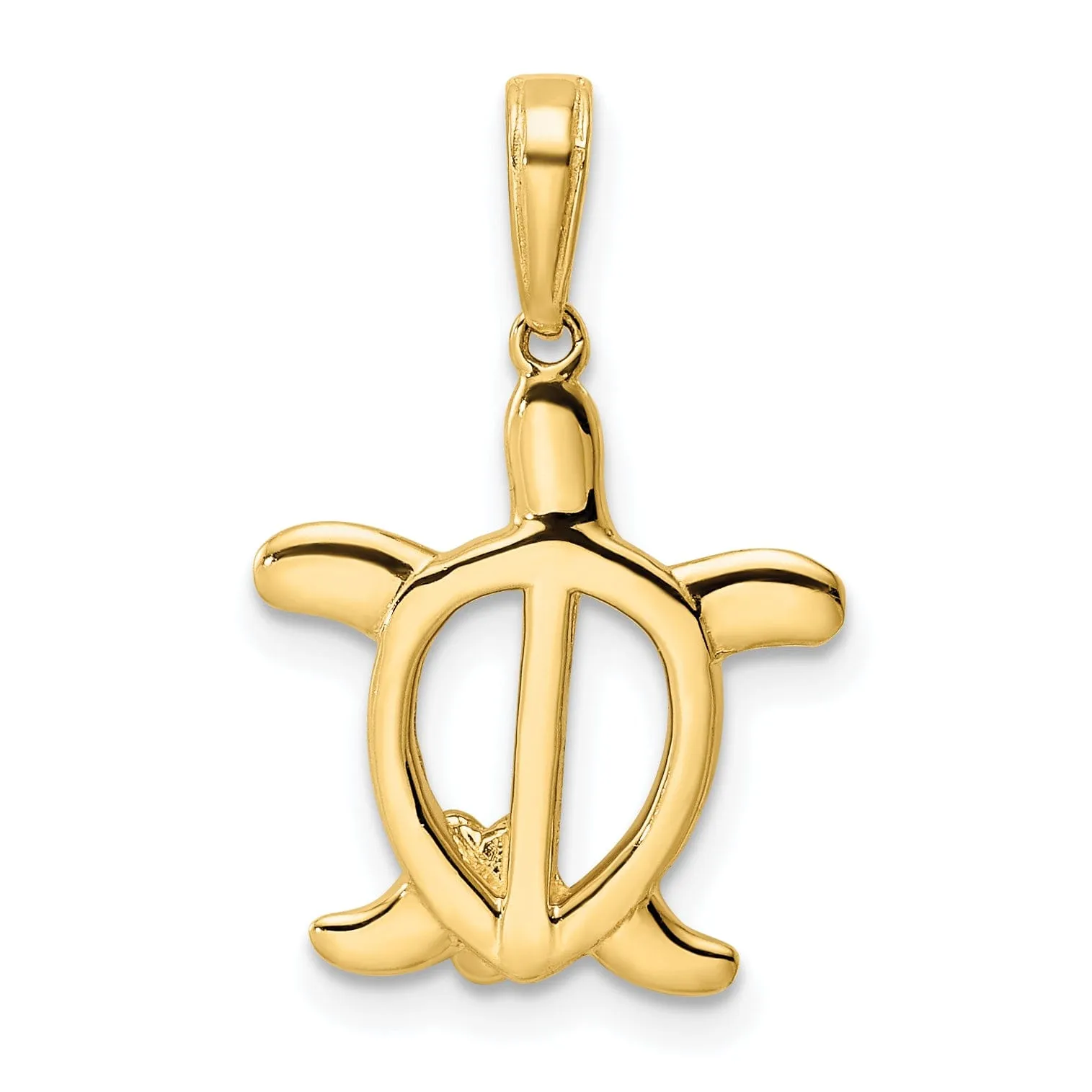 14k Yellow Gold and White Rhodium Casted Solid Polished Finish Diamond-cut Turtle with Flower Charm Pendant