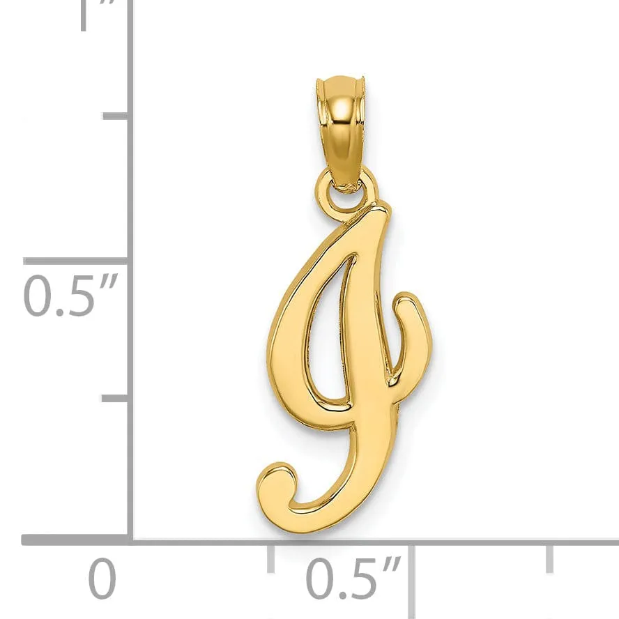 14K Yellow Gold Fancy Script Design Letter I Initial Charm Pendant