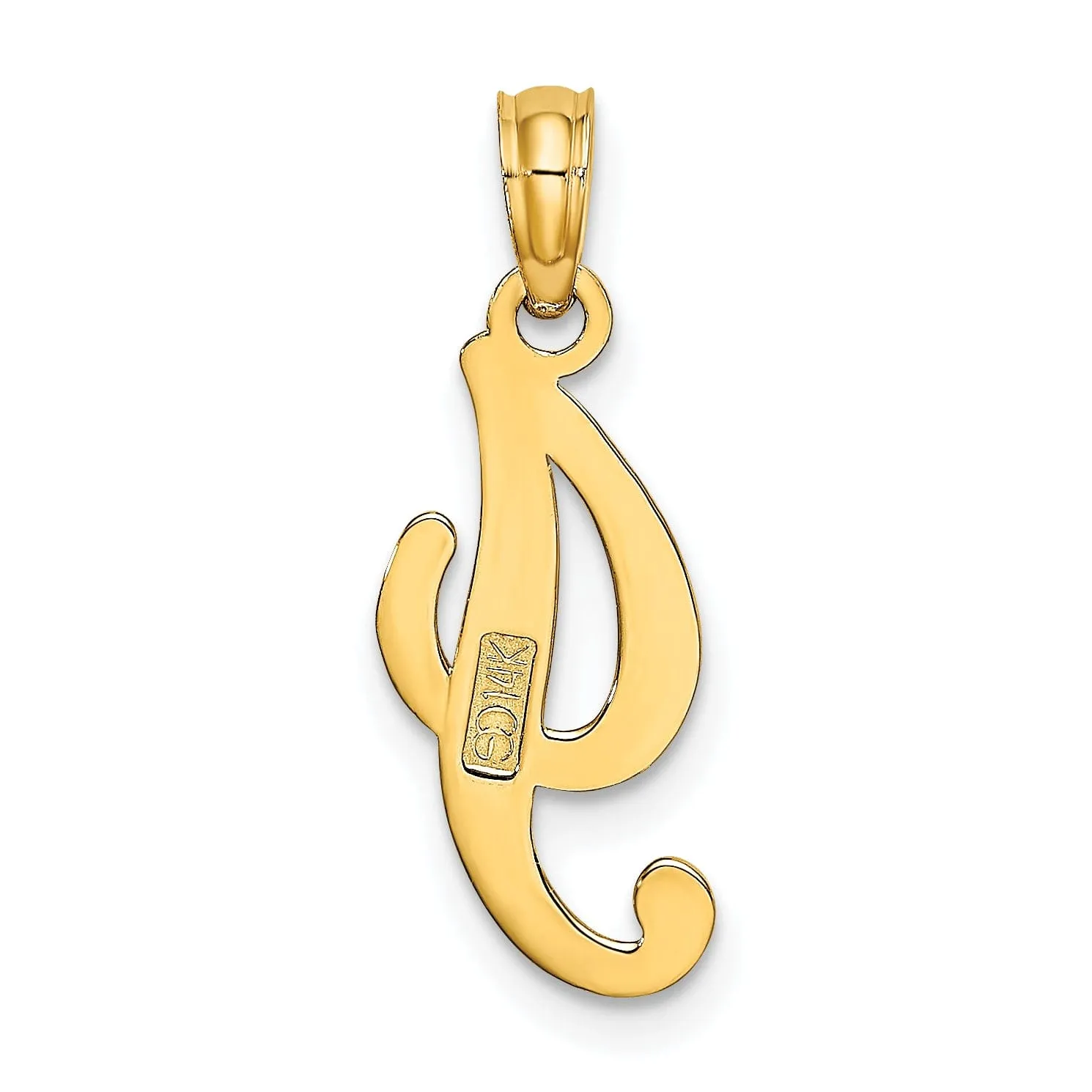 14K Yellow Gold Fancy Script Design Letter I Initial Charm Pendant