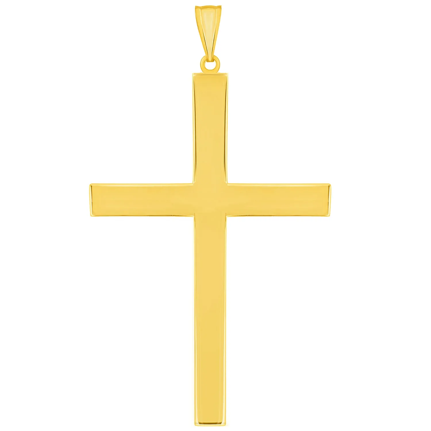 14k Yellow Gold Large Simple Religious Cross Pendant Necklace