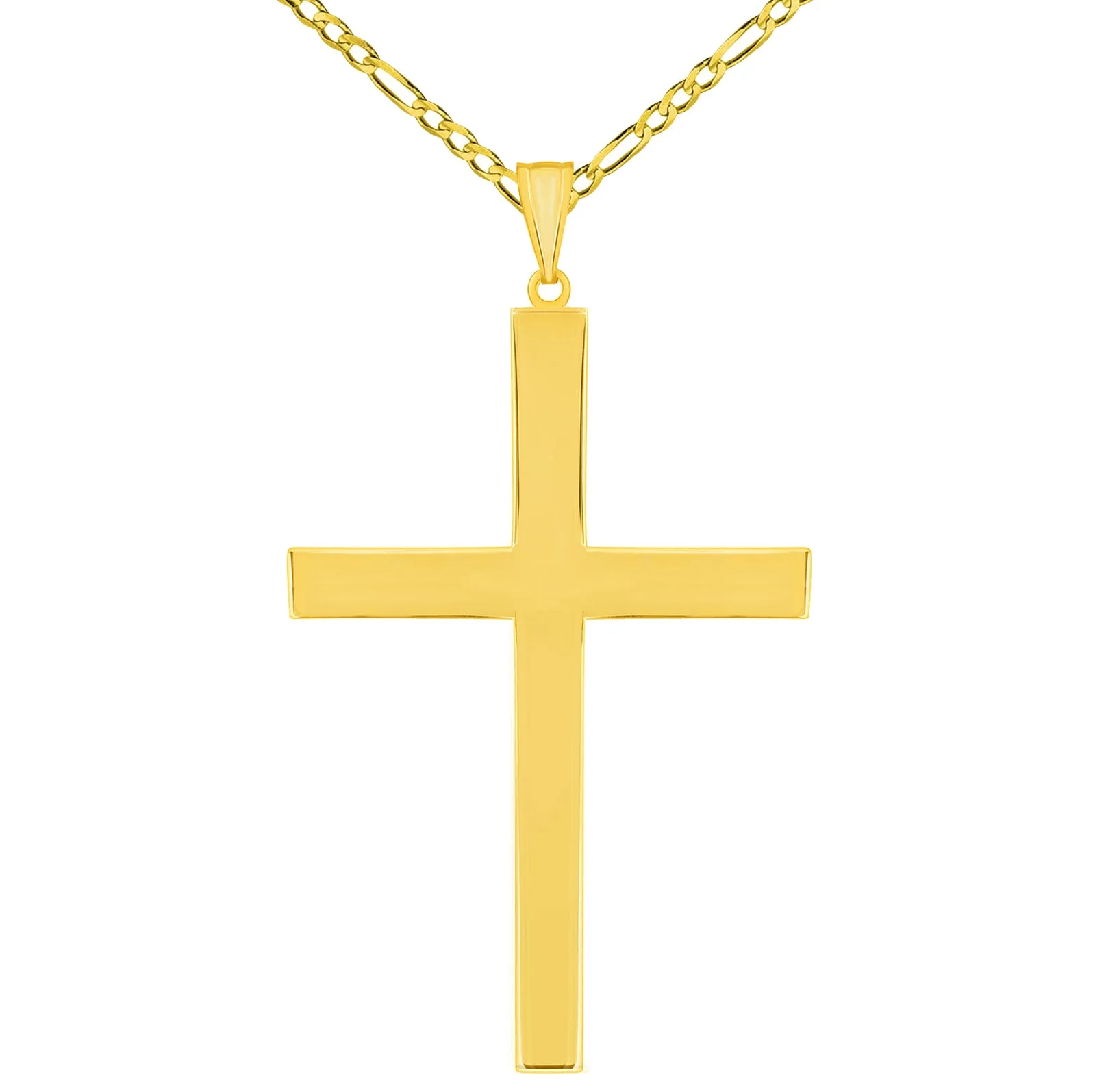 14k Yellow Gold Large Simple Religious Cross Pendant Necklace