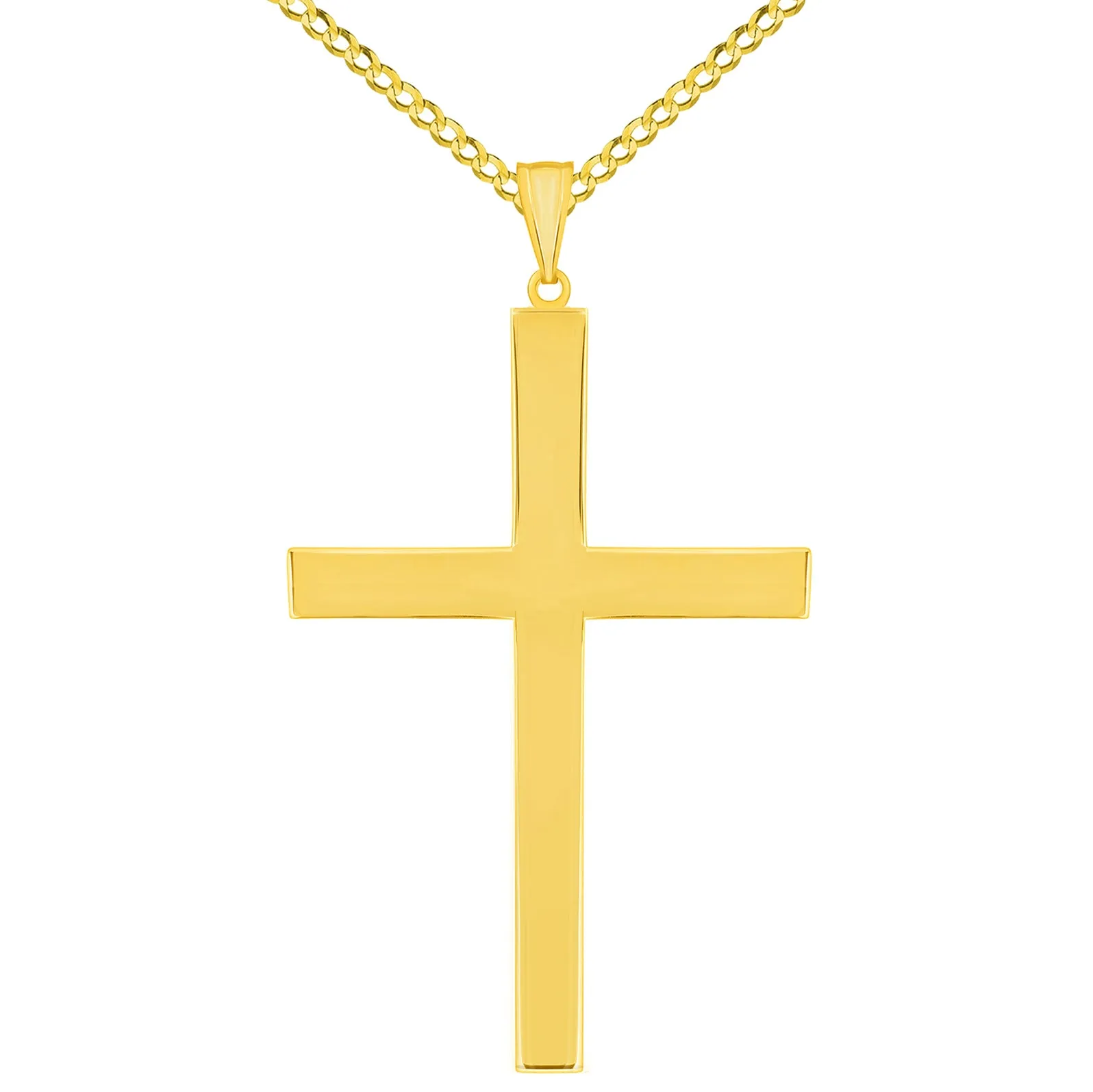 14k Yellow Gold Large Simple Religious Cross Pendant Necklace