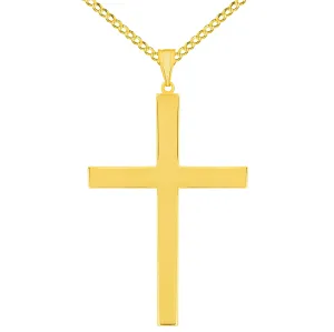 14k Yellow Gold Large Simple Religious Cross Pendant Necklace